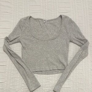 Garage Heather Gray Scoop Neck Long Sleeve Crop Top